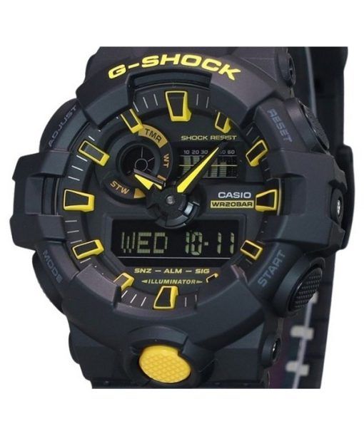 Casio G-Shock 주의 노란색 아날로그 디지털 수지 스트랩 블랙 다이얼 쿼츠 GA-700CY-1A 200M 남성용 시계