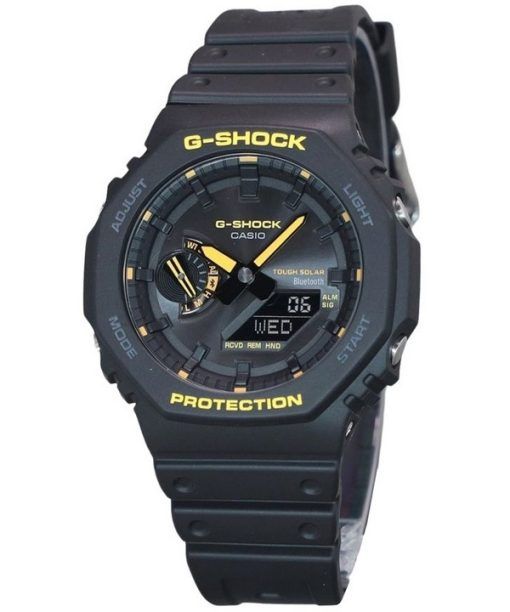 Casio G-Shock 주의 노란색 모바일 링크 아날로그 디지털 수지 스트랩 블랙 다이얼 Solar GA-B2100CY-1A 200M 남성용 시계