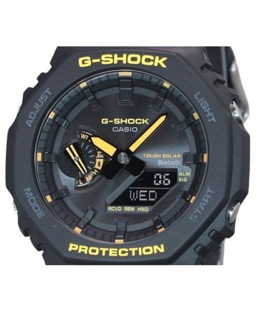 Casio G-Shock 주의 노란색 모바일 링크 아날로그 디지털 수지 스트랩 블랙 다이얼 Solar GA-B2100CY-1A 200M 남성용 시계