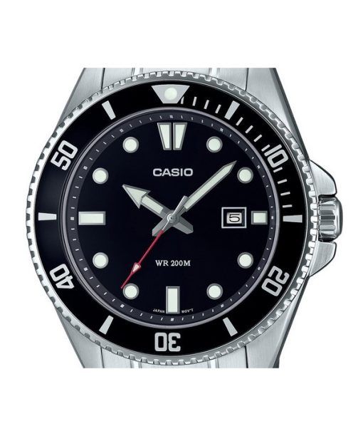 Casio 표준 아날로그 스테인레스 스틸 블랙 다이얼 쿼츠 MDV-107D-1A1 200M 남성용 시계