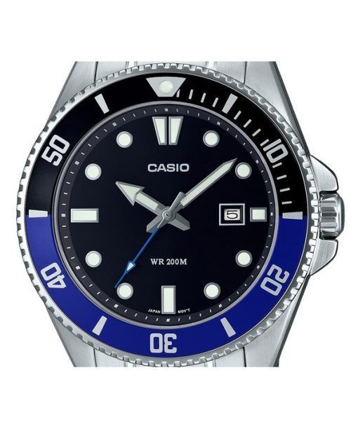 Casio 표준 아날로그 스테인레스 스틸 블랙 다이얼 쿼츠 MDV-107D-1A2 200M 남성용 시계