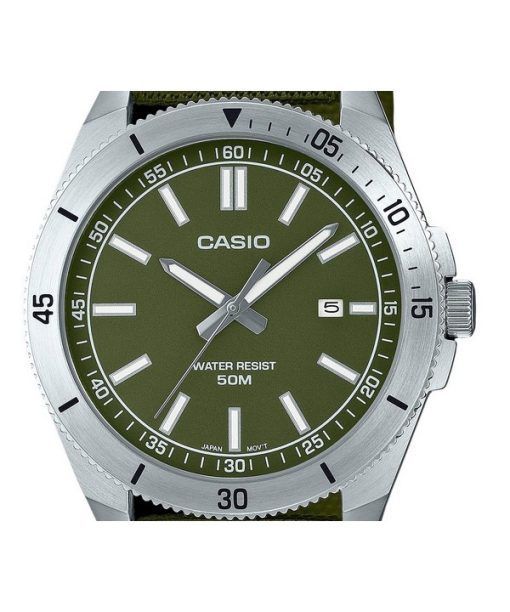 Casio 표준 아날로그 천 스트랩 그린 다이얼 쿼츠 MTP-B155C-3E 남성용 시계