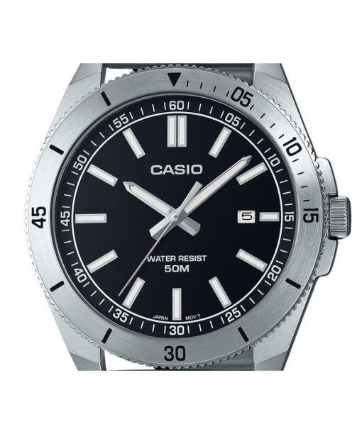 카시오 표준 아날로그 스테인레스 스틸 블랙 다이얼 쿼츠 MTP-B155D-1E 남성용 시계