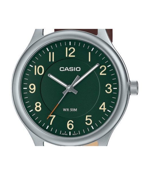 Casio 표준 아날로그 가죽 스트랩 그린 다이얼 쿼츠 MTP-B160L-3B 남성용 시계