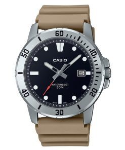 Casio 표준 아날로그 베이지 레진 스트랩 블랙 다이얼 쿼츠 MTP-VD01-5E 남성용 시계