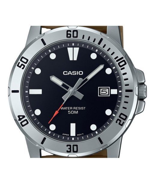 Casio 표준 아날로그 베이지 레진 스트랩 블랙 다이얼 쿼츠 MTP-VD01-5E 남성용 시계