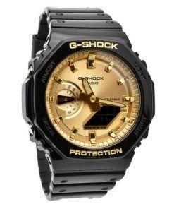 Casio G-Shock 아날로그 디지털 블랙 및 골드 컬러 레진 스트랩 쿼츠 GA-2100GB-1A 200M 남성용 시계