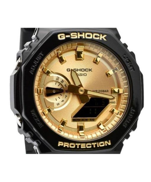 Casio G-Shock 아날로그 디지털 블랙 및 골드 컬러 레진 스트랩 쿼츠 GA-2100GB-1A 200M 남성용 시계