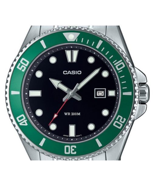 Casio 표준 아날로그 스테인레스 스틸 블랙 다이얼 쿼츠 MDV-107D-3 200M 남성용 시계