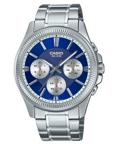 Casio Enticer 아날로그 스테인레스 스틸 블루 다이얼 쿼츠 MTP-1375D-2A1 남성용 시계