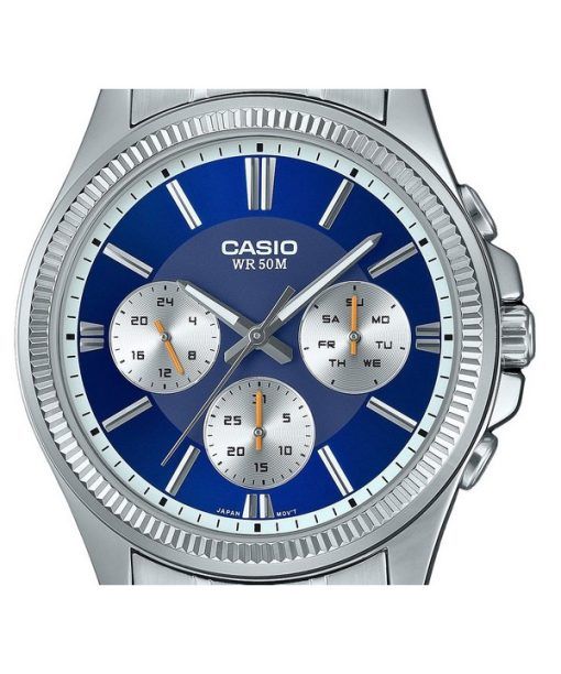 Casio Enticer 아날로그 스테인레스 스틸 블루 다이얼 쿼츠 MTP-1375D-2A1 남성용 시계