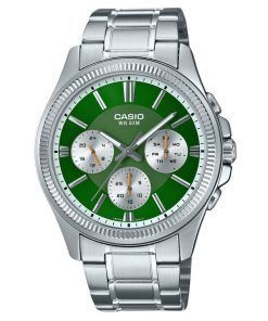 Casio Enticer 아날로그 스테인레스 스틸 그린 다이얼 쿼츠 MTP-1375D-3 남성용 시계