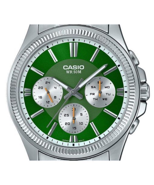 Casio Enticer 아날로그 스테인레스 스틸 그린 다이얼 쿼츠 MTP-1375D-3 남성용 시계