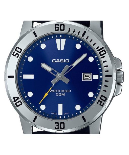 Casio 표준 아날로그 레진 스트랩 블루 다이얼 쿼츠 MTP-VD01-2E 남성용 시계