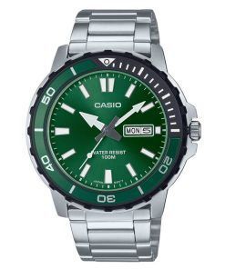 Casio 표준 아날로그 스테인레스 스틸 그린 다이얼 쿼츠 MTD-125D-3AV 100M 남성용 시계