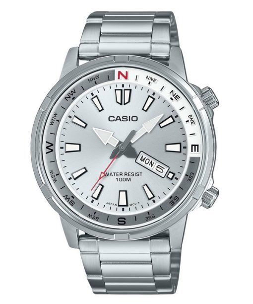 Casio 표준 아날로그 스테인레스 스틸 실버 다이얼 쿼츠 MTD-130D-7AV 100M 남성용 시계