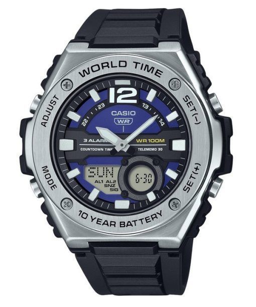 Casio 표준 아날로그 디지털 레진 스트랩 블루 다이얼 쿼츠 MWQ-100-2AV 100M 남성용 시계