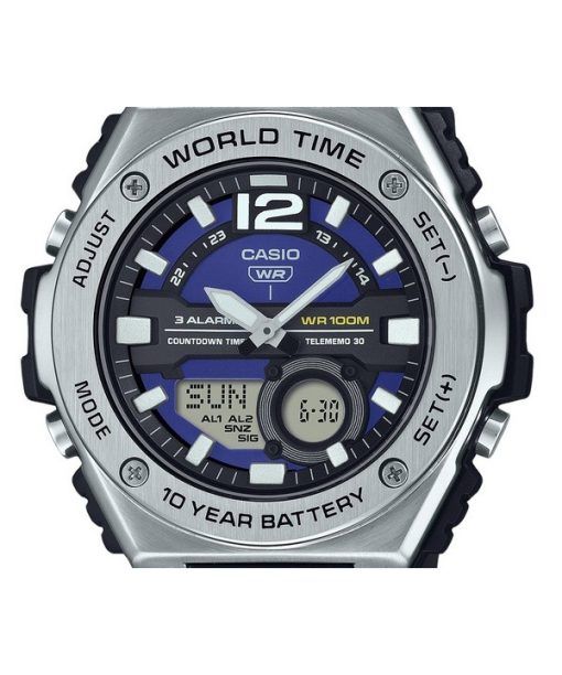 Casio 표준 아날로그 디지털 레진 스트랩 블루 다이얼 쿼츠 MWQ-100-2AV 100M 남성용 시계