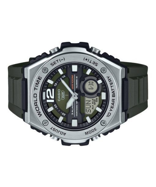 Casio 표준 아날로그 디지털 레진 스트랩 그린 다이얼 쿼츠 MWQ-100-3AV 100M 남성용 시계