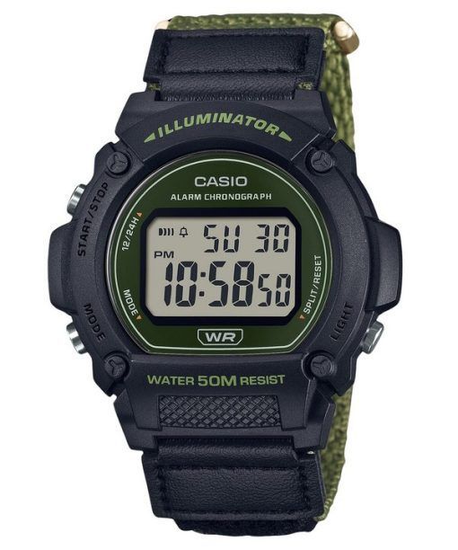 Casio Standard Green 디지털 천 스트랩 쿼츠 W-219HB-3AV 남성용 시계