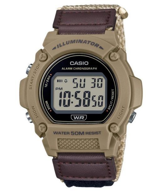 Casio 표준 브라운 디지털 천 스트랩 쿼츠 W-219HB-5AV 남성용 시계