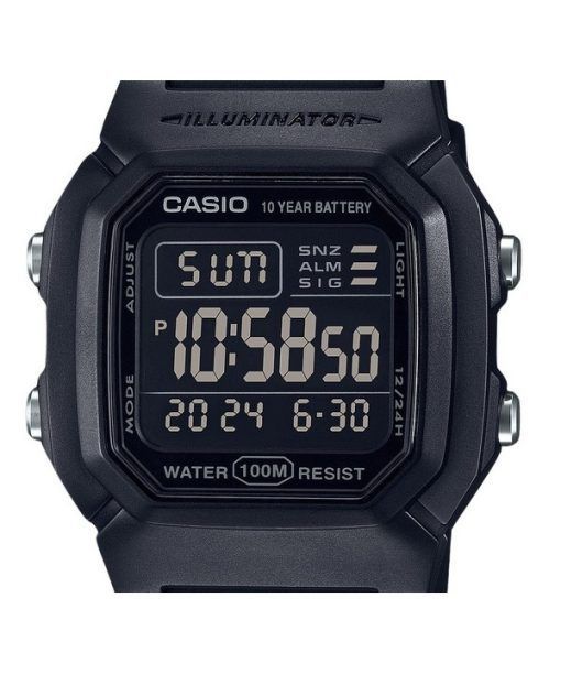 Casio 디지털 블랙 듀얼 타임 레진 스트랩 쿼츠 W-800H-1BV 100M 남성용 시계