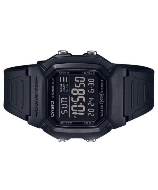 Casio 디지털 블랙 듀얼 타임 레진 스트랩 쿼츠 W-800H-1BV 100M 남성용 시계