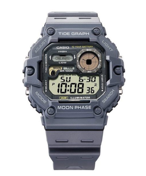 Casio 표준 디지털 그래프 문 페이즈 레진 스트랩 쿼츠 WS-1700H-8AV 100M 남성용 시계