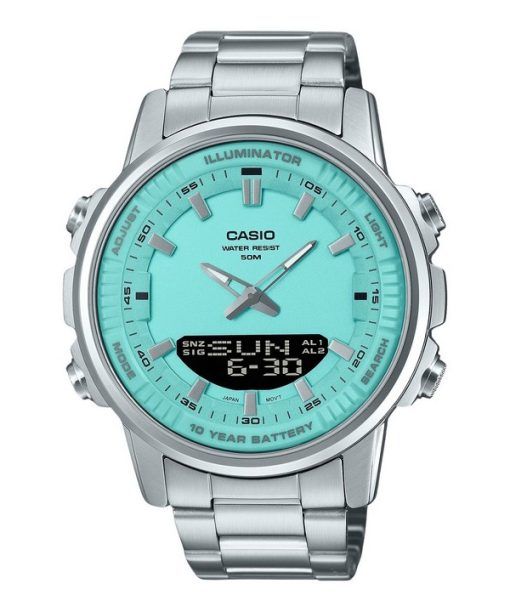 카시오 아날로그 디지털 콤비네이션 스테인레스 스틸 청록색 다이얼 쿼츠 AMW-880D-2A2V 남성용 시계