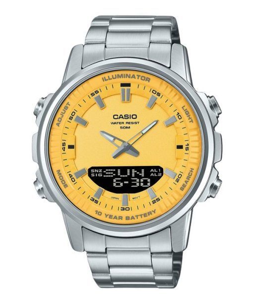 카시오 아날로그 디지털 콤비네이션 스테인레스 스틸 옐로우 다이얼 쿼츠 AMW-880D-9AV 남성용 시계