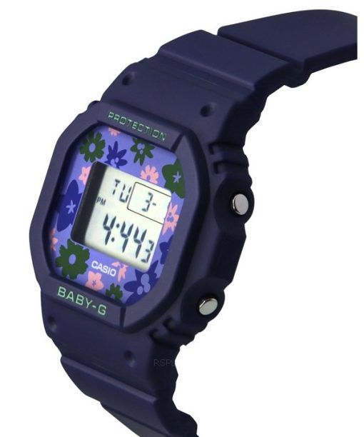 Casio Baby-G 레트로 플라워 필드 디지털 블루 레진 스트랩 쿼츠 BGD-565RP-2 100M 여성용 시계