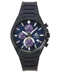 Casio Edifice 아날로그 크로노그래프 블랙 이온 도금 스테인레스 스틸 블루 다이얼 Solar EQS-950DC-2A 100M 남성용 시계