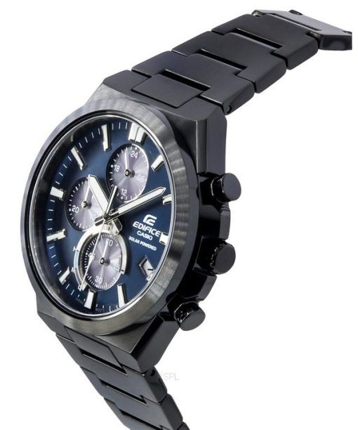 Casio Edifice 아날로그 크로노그래프 블랙 이온 도금 스테인레스 스틸 블루 다이얼 Solar EQS-950DC-2A 100M 남성용 시계