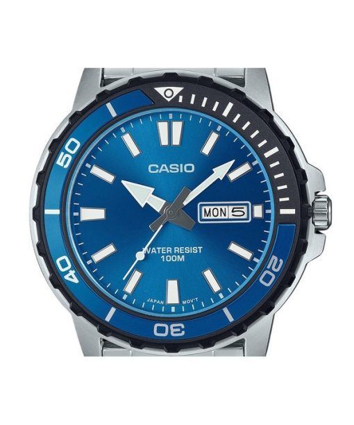 카시오 표준 아날로그 스테인레스 스틸 블루 다이얼 쿼츠 MTD-125D-2A1V 100M 남성용 시계
