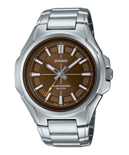 Casio 표준 아날로그 스테인레스 스틸 브라운 다이얼 Solar MTP-RS100D-5AV 남성용 시계