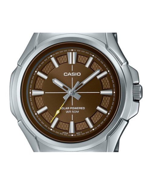 Casio 표준 아날로그 스테인레스 스틸 브라운 다이얼 Solar MTP-RS100D-5AV 남성용 시계