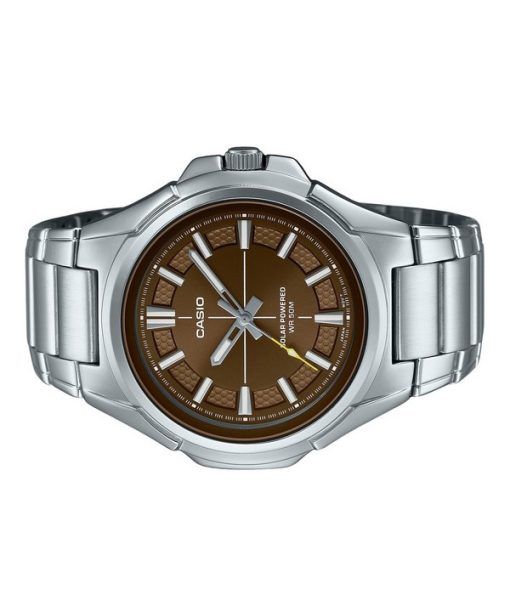 Casio 표준 아날로그 스테인레스 스틸 브라운 다이얼 Solar MTP-RS100D-5AV 남성용 시계