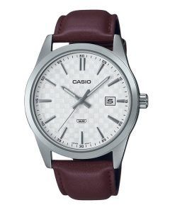 Casio 표준 아날로그 가죽 스트랩 화이트 다이얼 쿼츠 MTP-VD03L-5A 남성용 시계