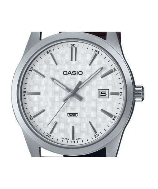 Casio 표준 아날로그 가죽 스트랩 화이트 다이얼 쿼츠 MTP-VD03L-5A 남성용 시계