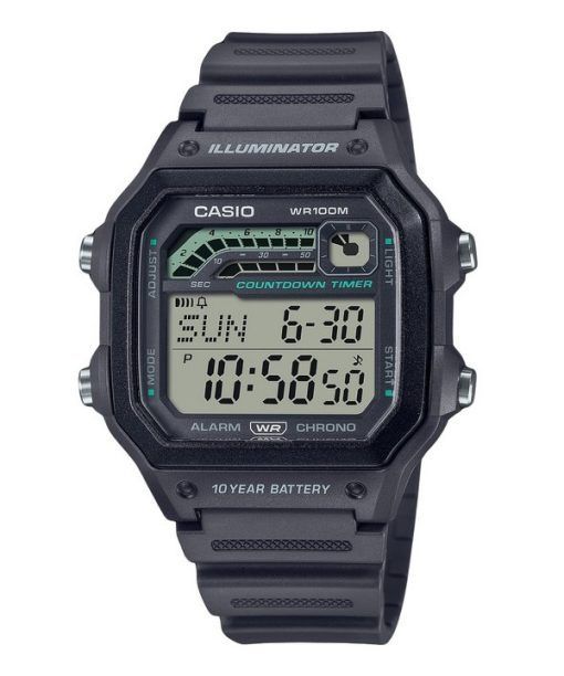 Casio 표준 디지털 레진 스트랩 그레이 쿼츠 WS-1600H-8AV 100M 남성용 시계