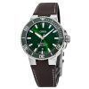 Oris Aquis Date Leather Strap Green 다이얼 오토매틱 다이버&#39,s 01 733 7732 4157-07 5 21 10FC 300M 남성용 시계