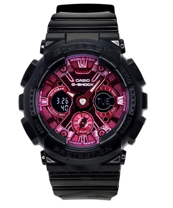 Casio G-Shock 아날로그 디지털 레진 스트랩 부르고뉴 다이얼 쿼츠 GMA-S120RB-1A 200M 여성용 시계