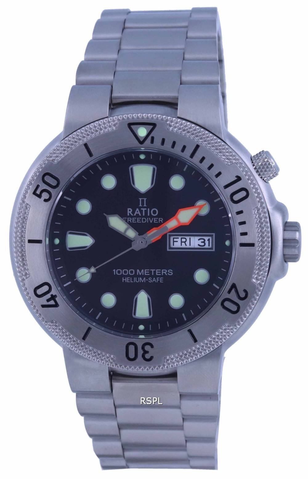 Ratio FreeDiver 블랙 다이얼 스테인레스 스틸 쿼츠 1050MD93-02V-BLK 1000M 남성용 시계