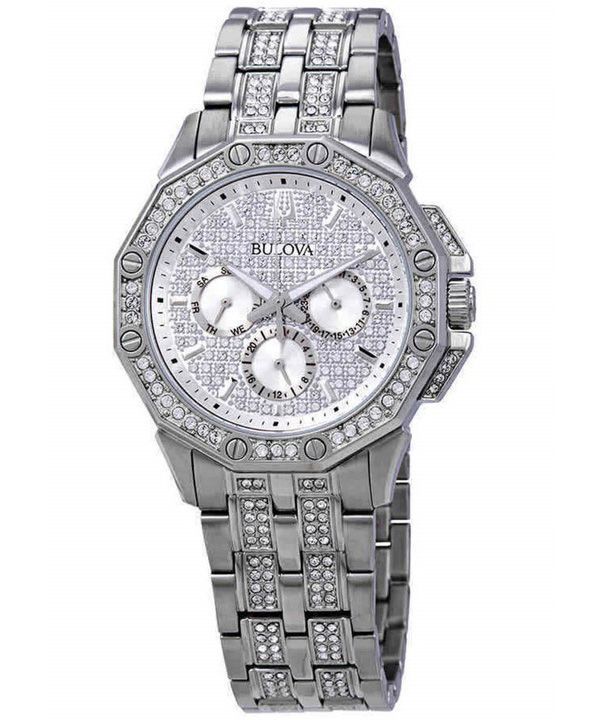 Bulova Octava Crystal Accents 실버 다기능 다이얼 쿼츠 96C134 남성용 시계