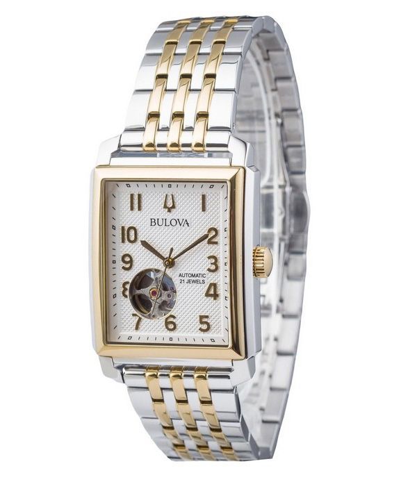 Bulova Sutton Two Tone 스테인레스 스틸 오픈 하트 실버 다이얼 오토매틱 98A308 남성용 시계