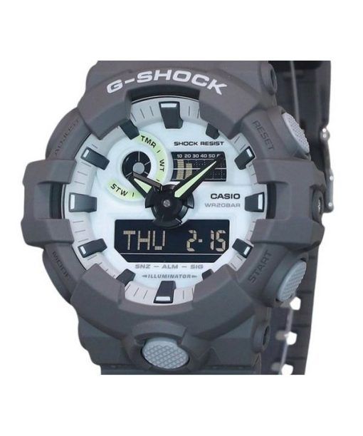 Casio G-Shock Hidden Glow 시리즈 아날로그 디지털 수지 스트랩 그레이 다이얼 쿼츠 GA-700HD-8A 200M 남성용 시계