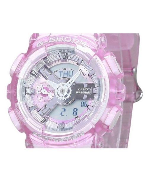 Casio G-Shock 아날로그 디지털 가상 세계 반투명 핑크 멀티 컬러 다이얼 쿼츠 GMA-S110VW-4A 200M 여성용 시계