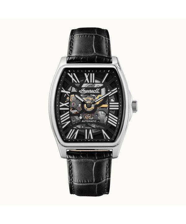 잉가솔 캘리포니아 가죽 스트랩 스켈레톤 블랙 다이얼 오토매틱 I14202 남성용 시계