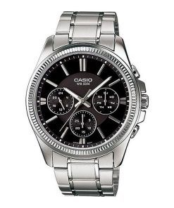 Casio Enticer 아날로그 스테인레스 스틸 블랙 다이얼 쿼츠 MTP-1375D-1AV 남성용 시계