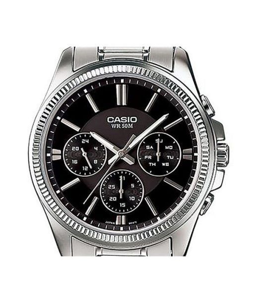 Casio Enticer 아날로그 스테인레스 스틸 블랙 다이얼 쿼츠 MTP-1375D-1AV 남성용 시계